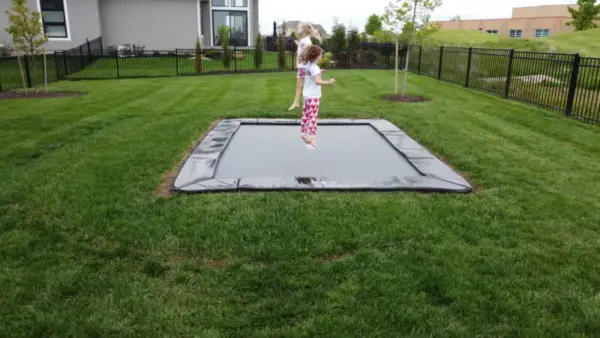 14ft x 10ft Akrobat Primus Flat SPORT In-Ground Trampoline - Black (Black Pad with Grey Jump Mat) - Image 2