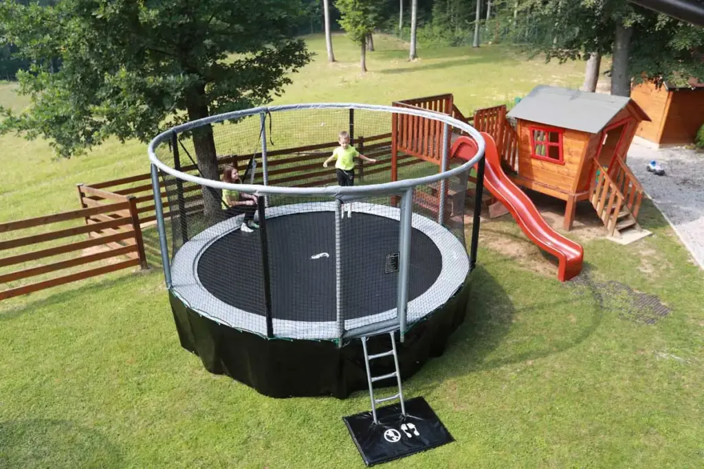 14ft Gallus PLUS Akrobat Above Ground Public Use Trampoline - Grey Pad and Black Jump Mat