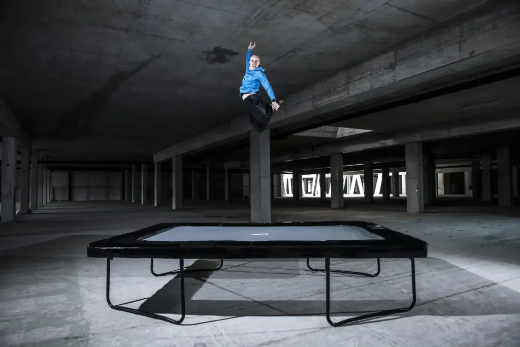 14ft x 10ft Primus Challenger Above Ground Trampoline - Black Pad with Gray Jump Mat