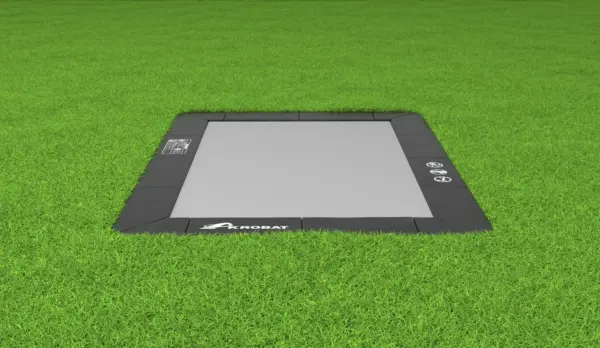 14ft x 10ft Akrobat Primus Flat SPORT In-Ground Trampoline - Black (Black Pad with Grey Jump Mat)