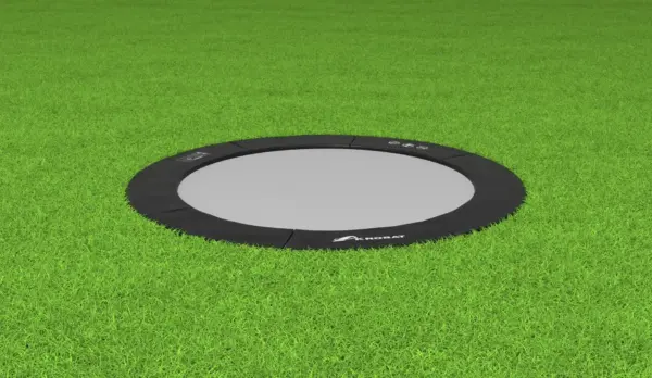 14ft Round Akrobat Primus Flat Sport In-Ground Trampoline - Black (Black Pad with Gray Jump Mat)