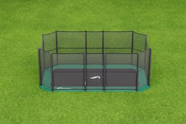 17ft x 10ft Akrobat Primus Flat Sport Plus In-Ground Trampoline - Green Pad and Black Jump Mat - Image 2