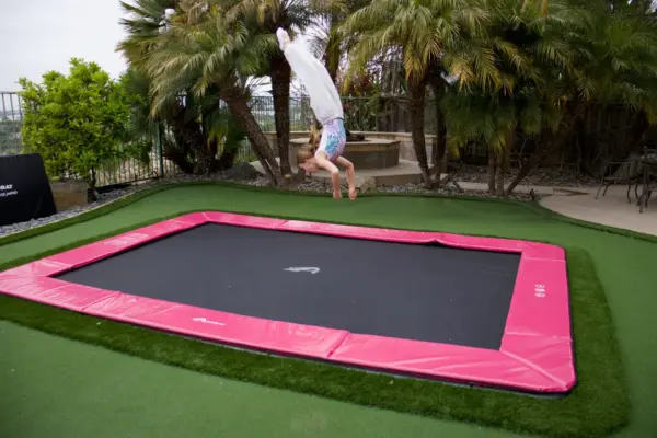 17ft x 10ft Akrobat Primus Flat PLUS Sport LIMITED EDITION PINK PAD with Black Jump Mat In-ground Trampoline - Image 4