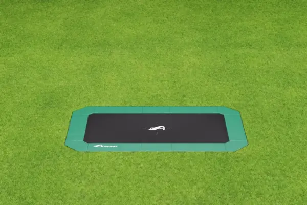 17ft x 10ft Akrobat Primus Flat Sport Plus In-Ground Trampoline - Green Pad and Black Jump Mat