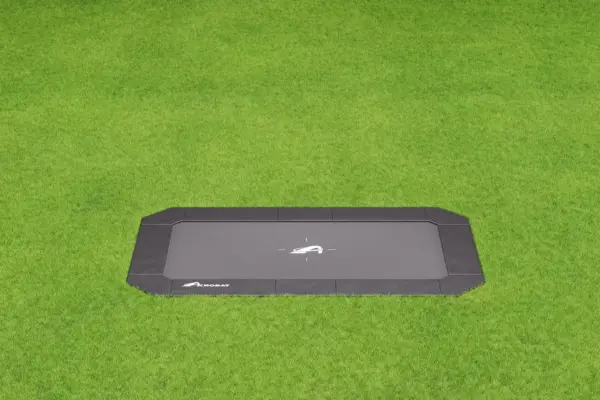 17ft x 10ft Akrobat Primus Flat Sport Plus In Ground Trampoline - Black Pad and Gray Jump Mat