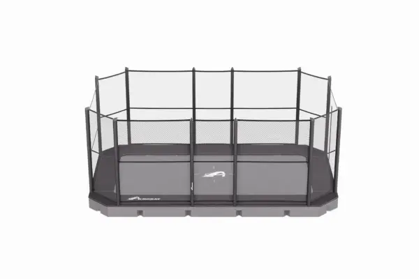 17ft x 10ft Akrobat Primus Flat Sport Plus In Ground Trampoline - Black Pad and Gray Jump Mat - Image 2