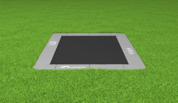12.5ft x 8ft Akrobat Primus Flat Sport Gray Pad with Black Mat In-Ground Trampoline