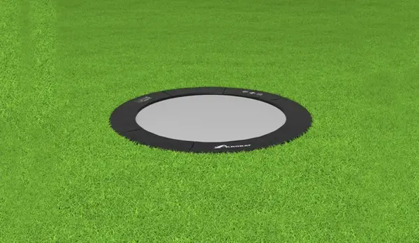 8ft Round Akrobat Primus Flat In-Ground Trampoline - Black Pad with Gray Jump Mat