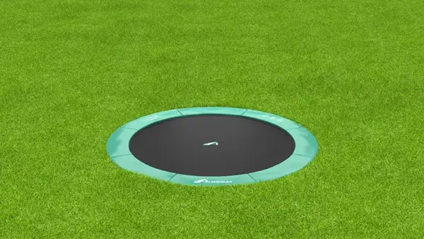 14ft Round Akrobat Primus Flat Sport In-Ground Trampoline - Green (Green Pad with Black Jump Mat)