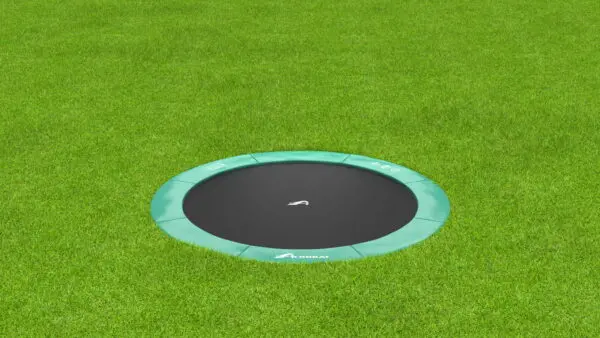 10ft Round Akrobat Primus Flat Sport In-Ground Trampoline - Green Pad with Black Jump Mat