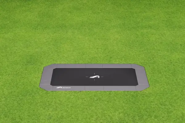 17ft x 10ft Akrobat Primus Flat SPORT Plus In Ground Trampoline - Gray Pad and Black Jump Mat