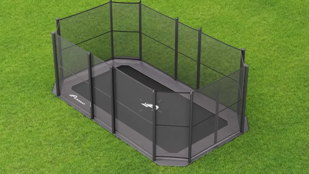 17ft x 10ft Akrobat Primus Flat SPORT Plus In Ground Trampoline - Gray Pad and Black Jump Mat